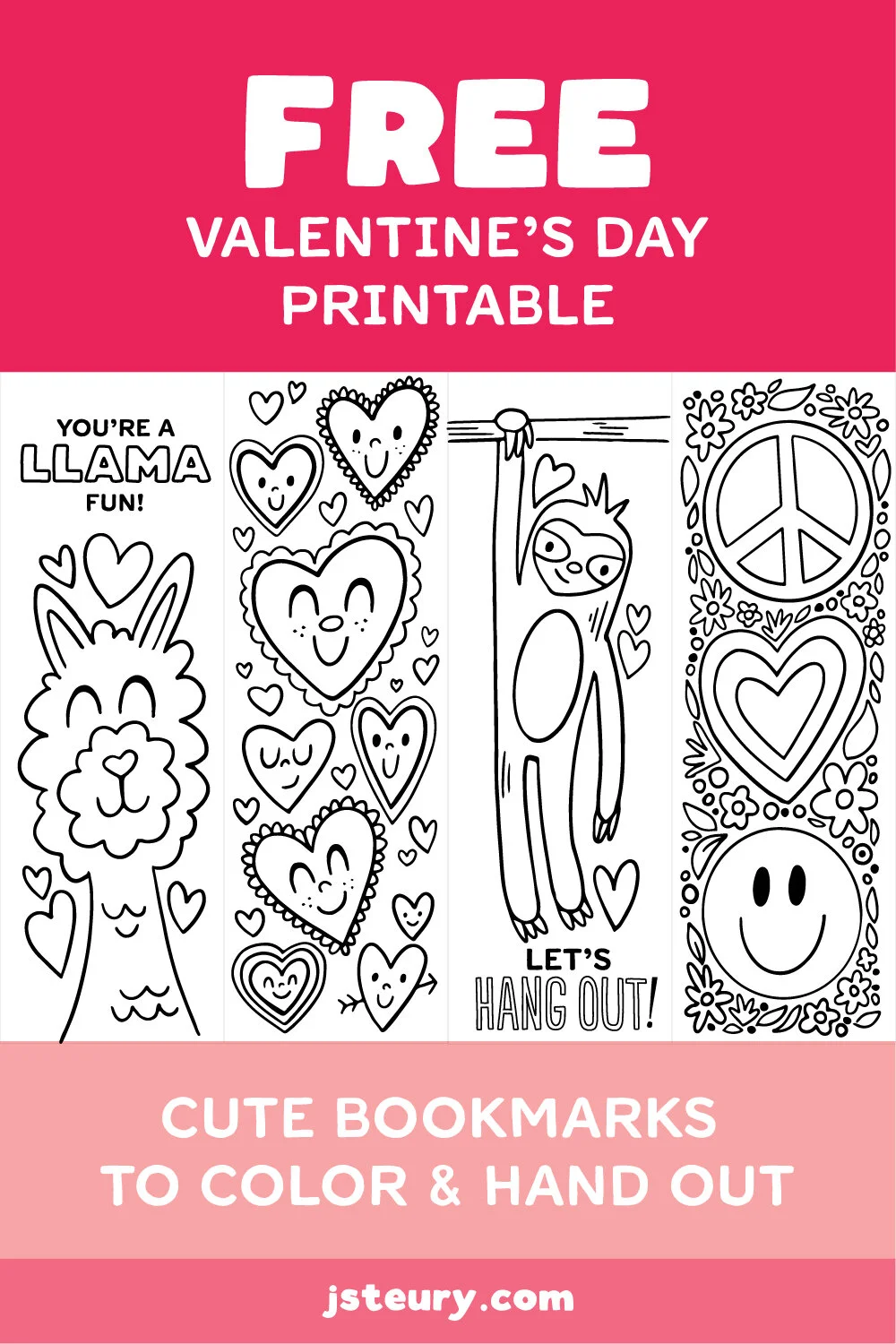 free printable valentine's day bookmarks to color — jessie steury